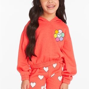 NWT- CHASER Youth Girls Smiley Flower & Hearts Hoodie | Flame
